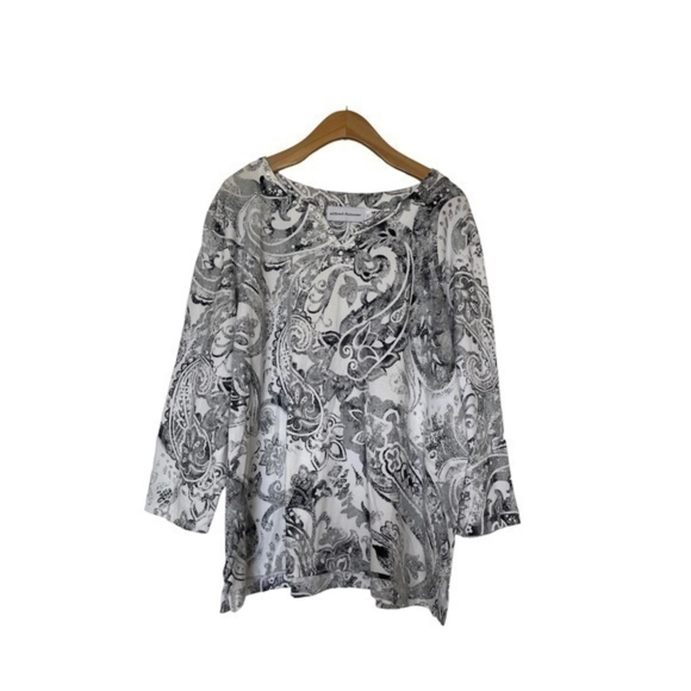Alfred Dunner Grey/White Praisley Long Sleeve Size L